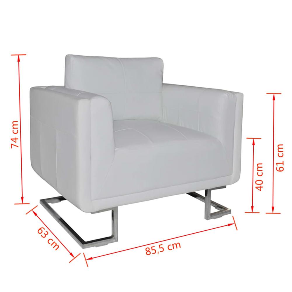 vidaXL Cube Armchair with Chrome Feet White Faux Leather, 241005. Picture 6