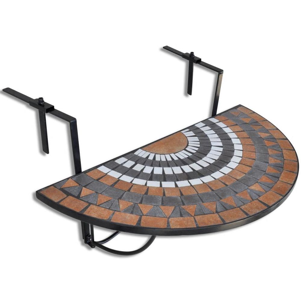 vidaXL Hanging Balcony Table Terracotta and White Mosaic, 41126. Picture 1