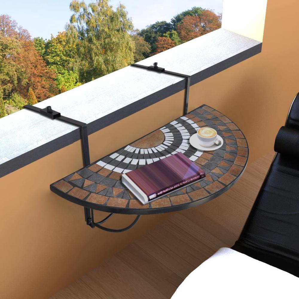 vidaXL Hanging Balcony Table Terracotta and White Mosaic, 41126. Picture 2