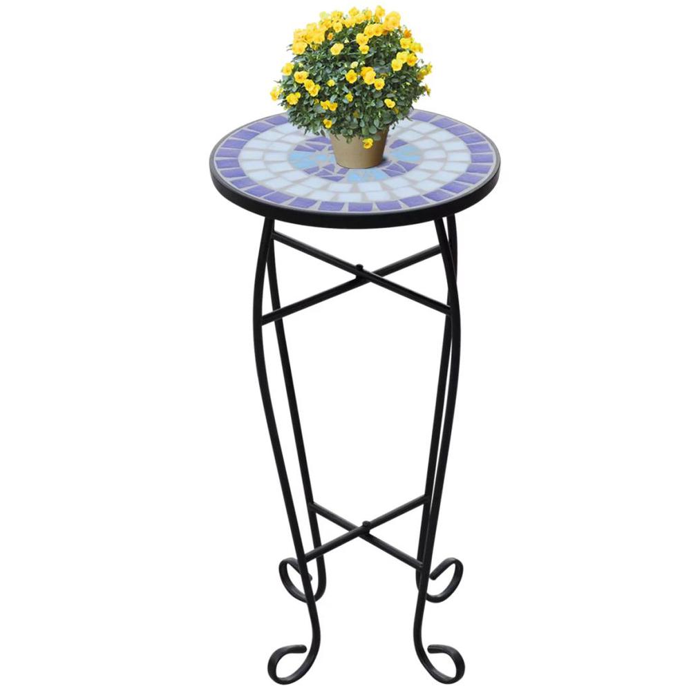 vidaXL Mosaic Side Table Plant Table Blue White, 41128. Picture 1
