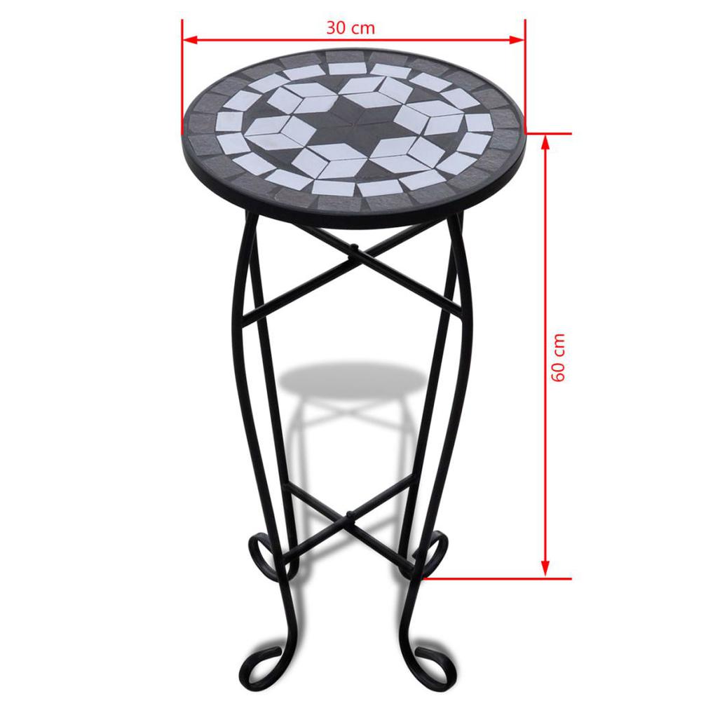 vidaXL Mosaic Side Table Plant Table Black White, 41129. Picture 5