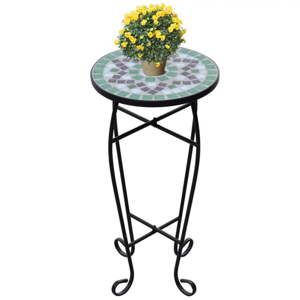 vidaXL Mosaic Side Table Plant Table Green White, 41130. Picture 1