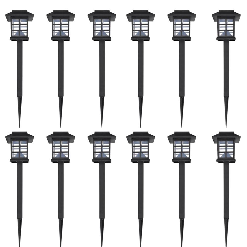 vidaXL Outdoor Solar Lamp LED Light Set 12 pcs with Spike 3.4"x3.4"x15", 41161. Picture 1