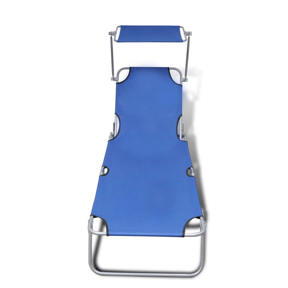 vidaXL Folding Sun Lounger with Canopy Steel and Fabric Blue, 41196. Picture 3