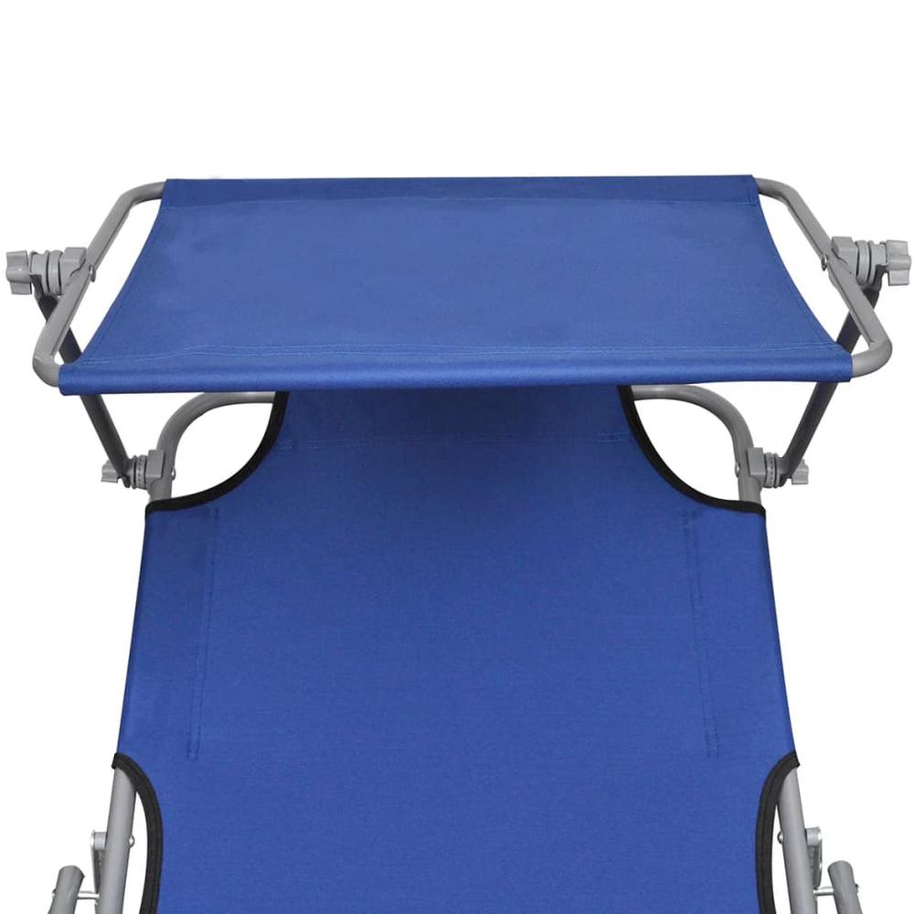 vidaXL Folding Sun Lounger with Canopy Steel and Fabric Blue, 41196. Picture 5