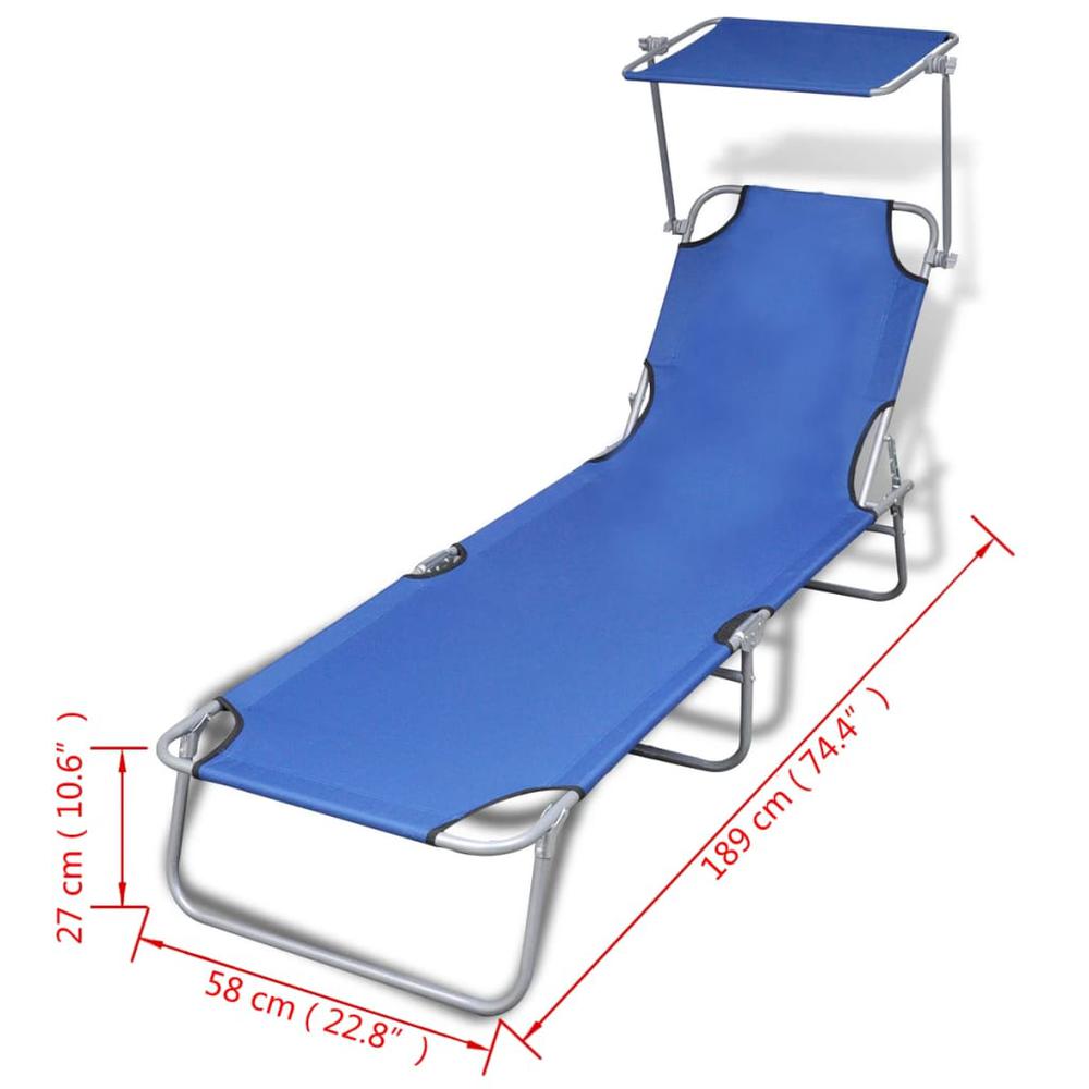 vidaXL Folding Sun Lounger with Canopy Steel and Fabric Blue, 41196. Picture 7