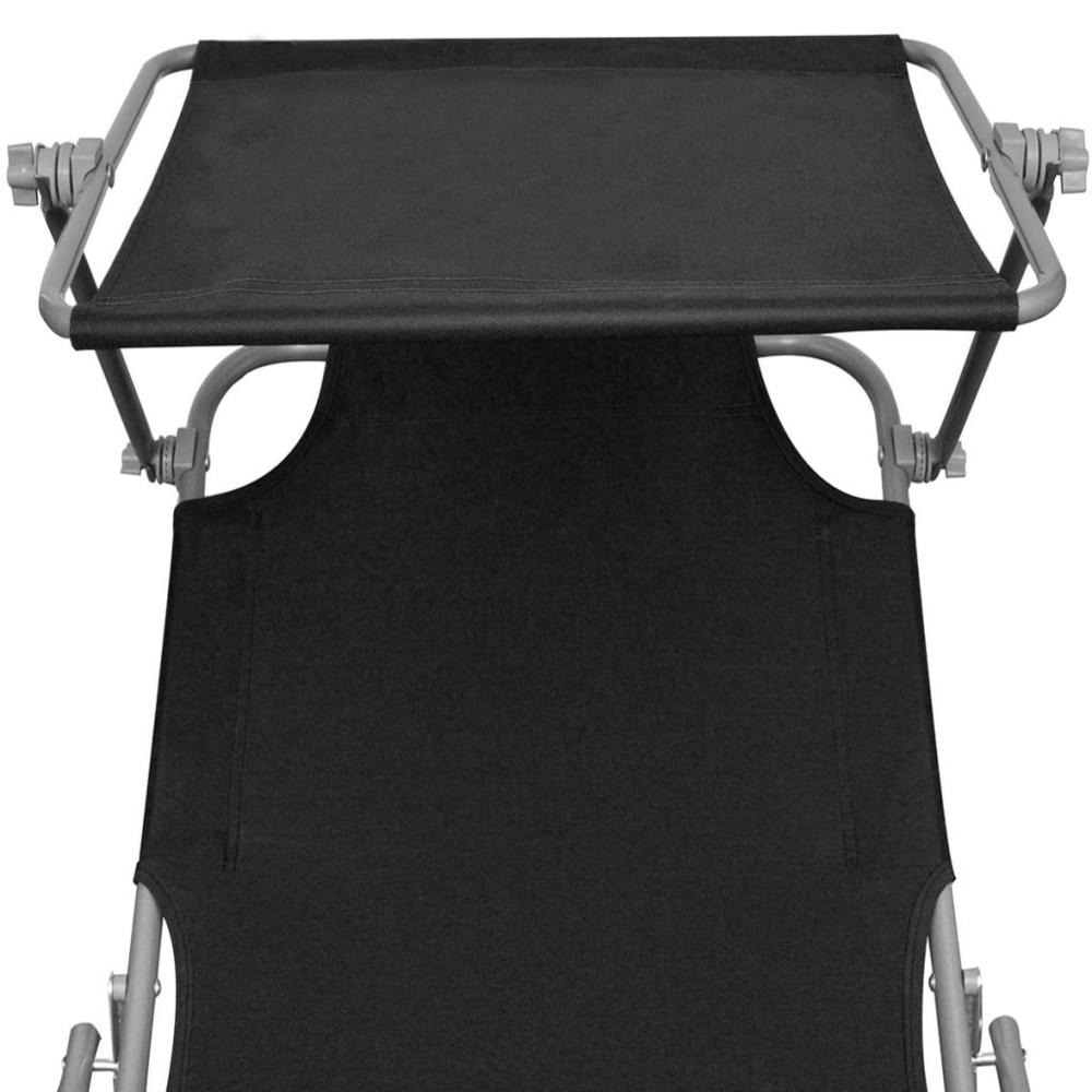 vidaXL Folding Sun Lounger with Canopy Steel and Fabric Black, 41197. Picture 4