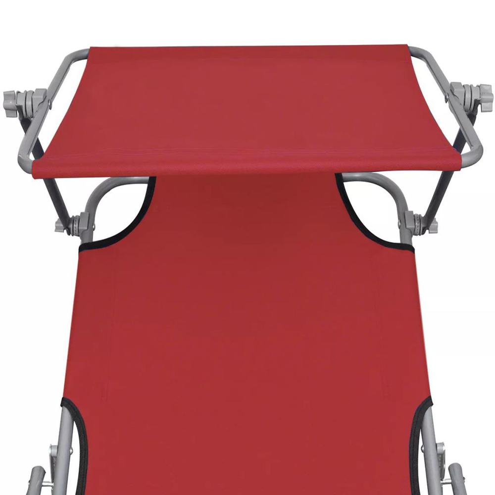 vidaXL Folding Sun Lounger with Canopy Steel and Fabric Red, 41198. Picture 4