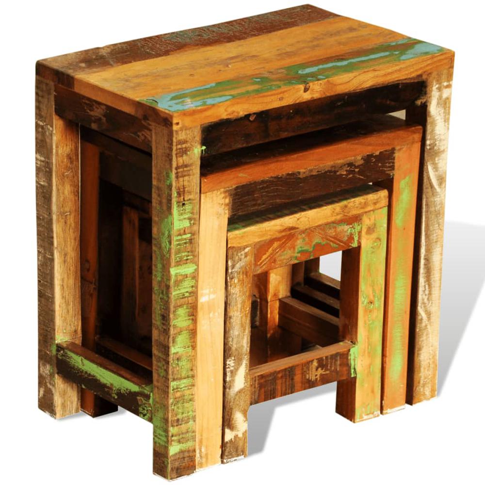 vidaXL Nesting Table Set 3 Pieces Vintage Reclaimed Wood, 241093. Picture 3