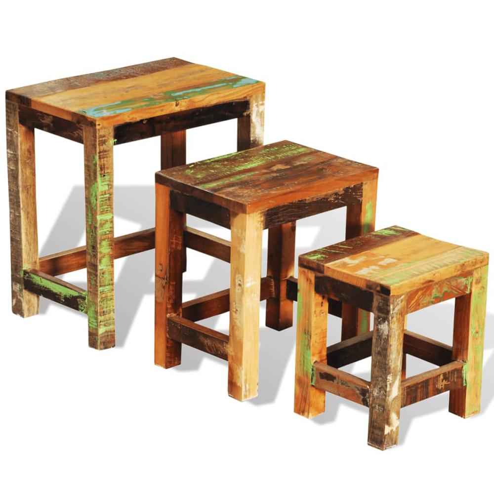 vidaXL Nesting Table Set 3 Pieces Vintage Reclaimed Wood, 241093. Picture 6