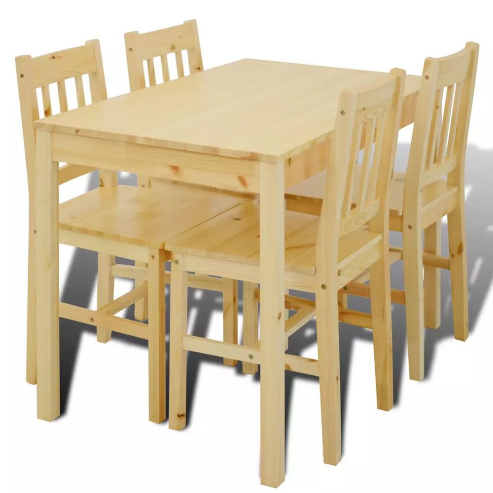 Wooden Dining Table with 4 Chairs Natural, 241220. Picture 2