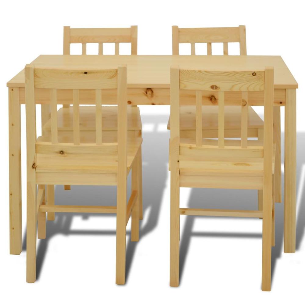 Wooden Dining Table with 4 Chairs Natural, 241220. Picture 3