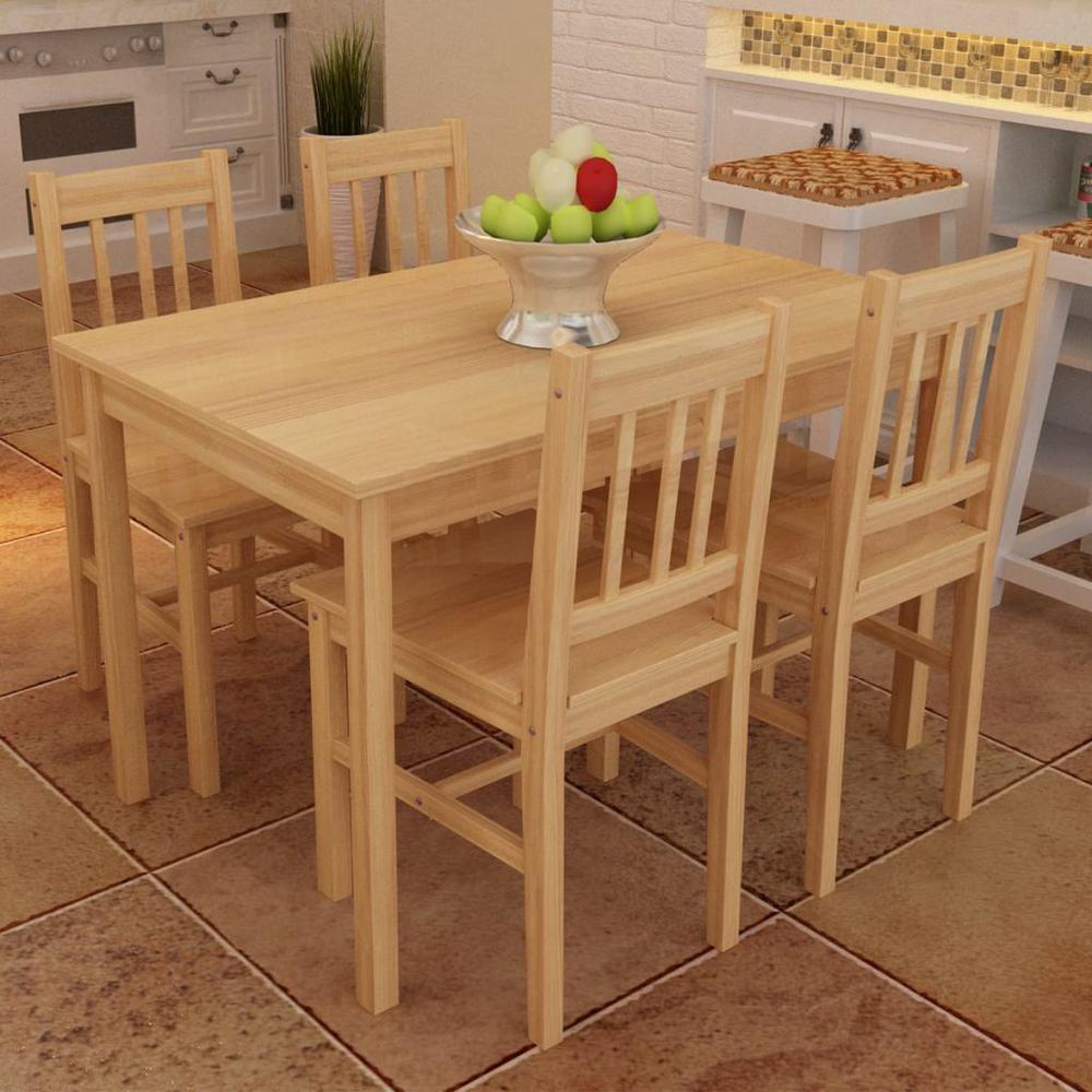 Wooden Dining Table with 4 Chairs Natural, 241220. Picture 1