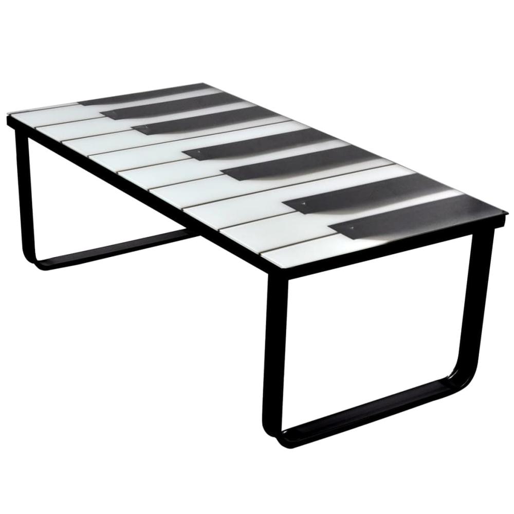 vidaXL Coffee Table with Piano Printing Glass Top, 241174. Picture 1