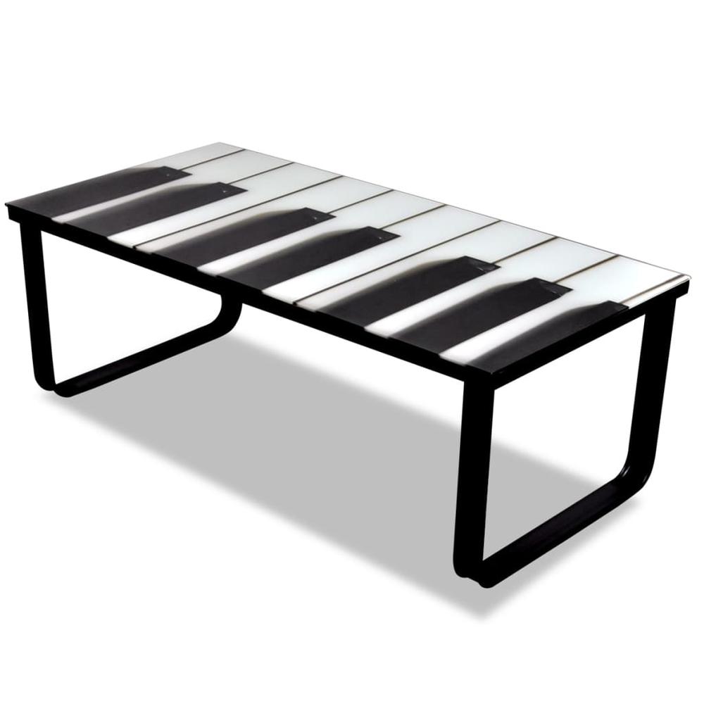 vidaXL Coffee Table with Piano Printing Glass Top, 241174. Picture 5