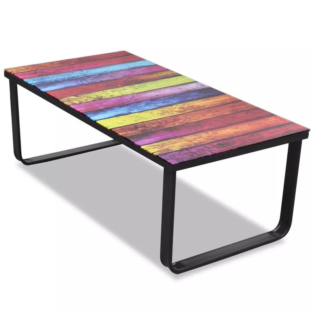 vidaXL Coffee Table with Rainbow Printing Glass Top, 241175. Picture 1