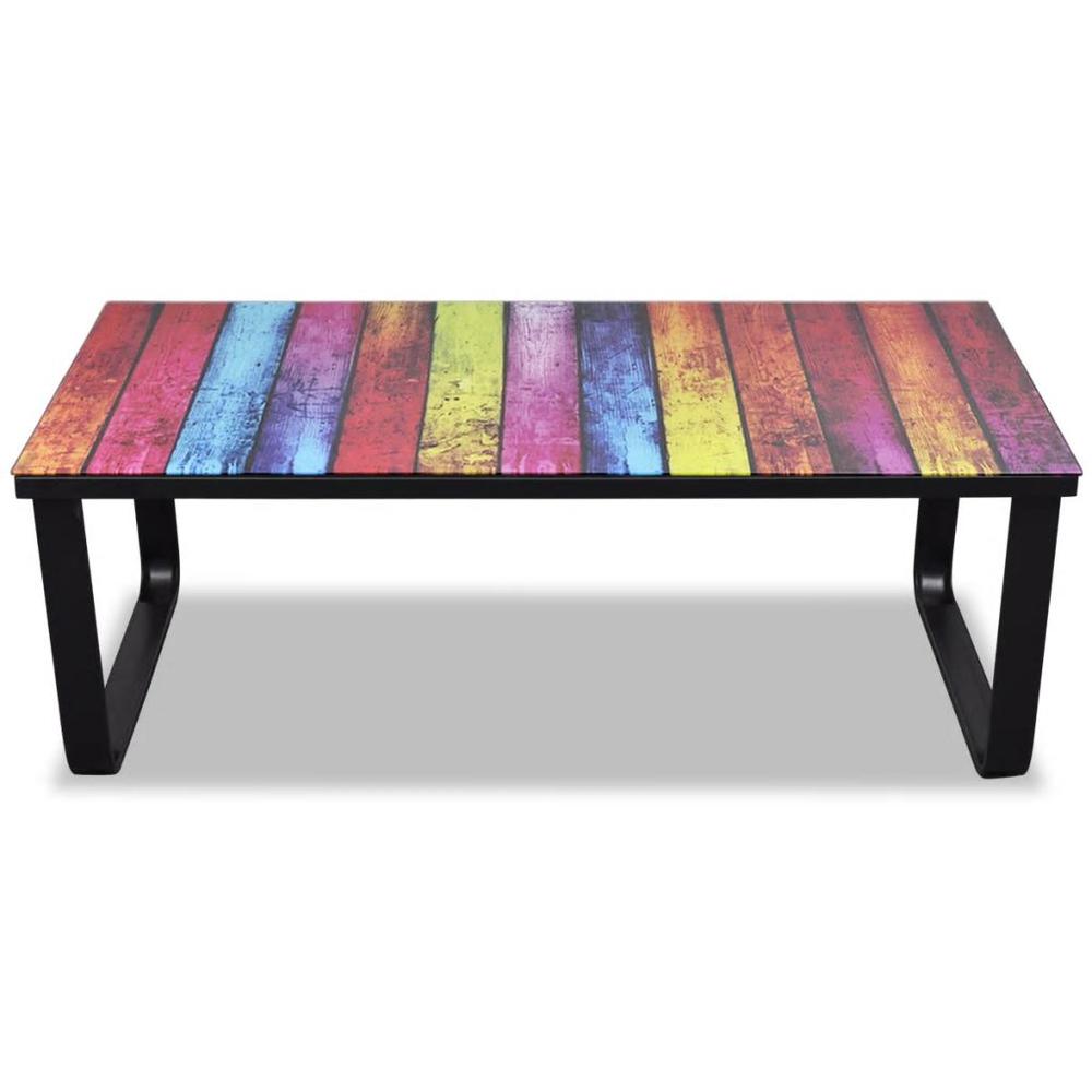vidaXL Coffee Table with Rainbow Printing Glass Top, 241175. Picture 3