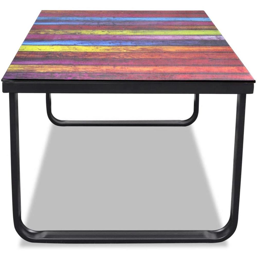 vidaXL Coffee Table with Rainbow Printing Glass Top, 241175. Picture 4