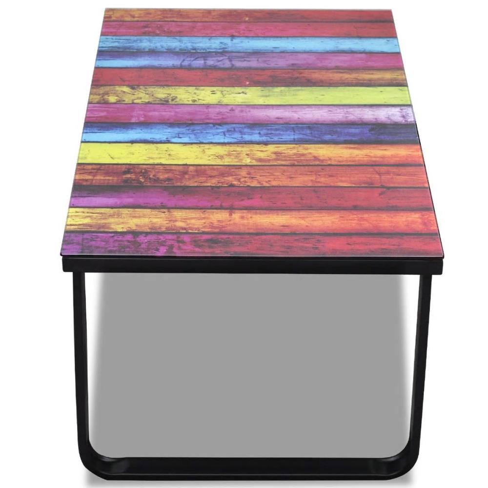 vidaXL Coffee Table with Rainbow Printing Glass Top, 241175. Picture 5