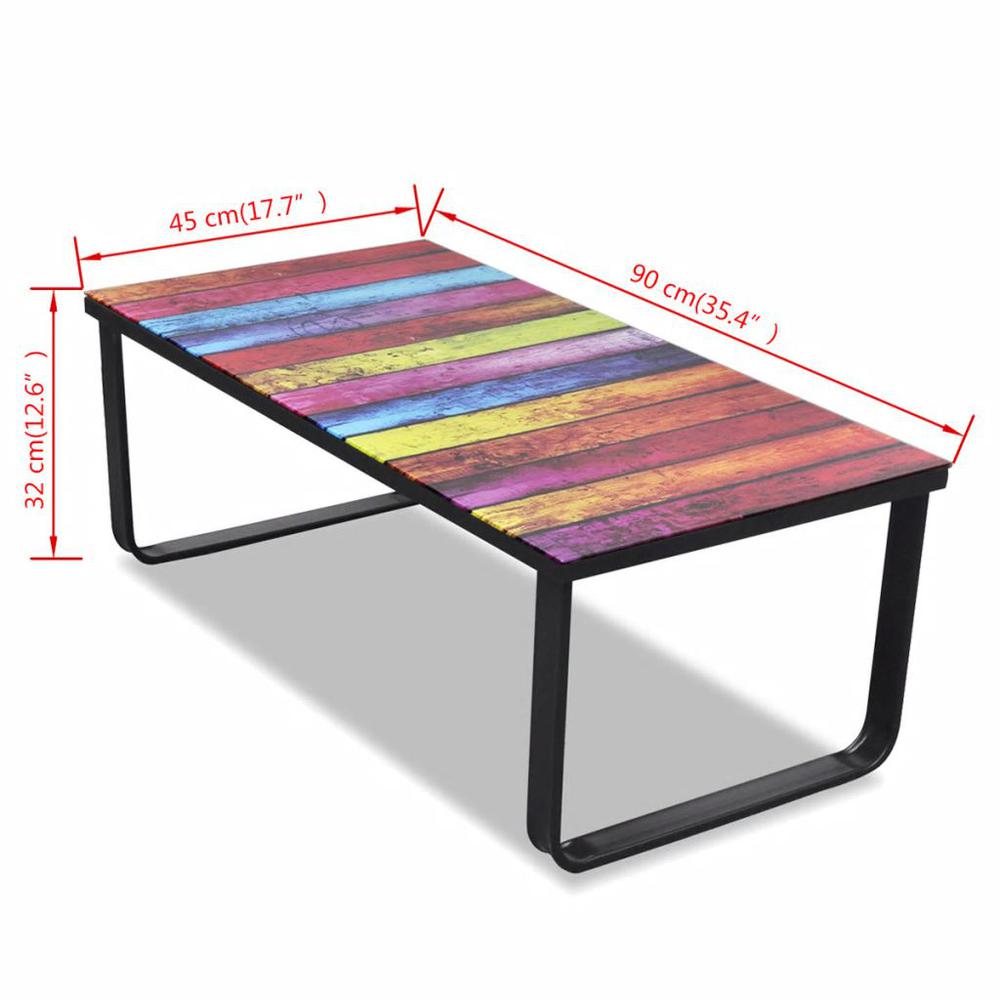 vidaXL Coffee Table with Rainbow Printing Glass Top, 241175. Picture 7