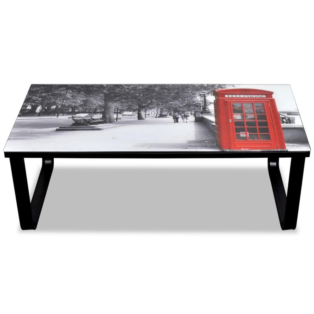 vidaXL Coffee Table with Telephone Booth Printing Glass Top, 241176. Picture 4