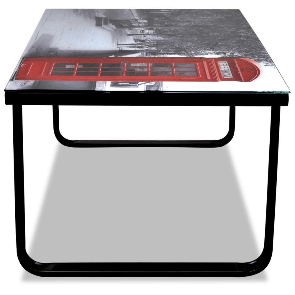 vidaXL Coffee Table with Telephone Booth Printing Glass Top, 241176. Picture 5