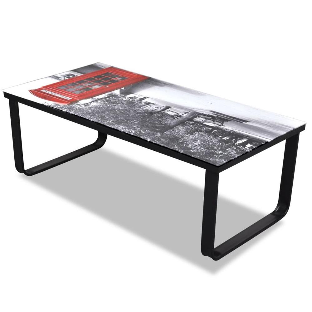 vidaXL Coffee Table with Telephone Booth Printing Glass Top, 241176. Picture 6