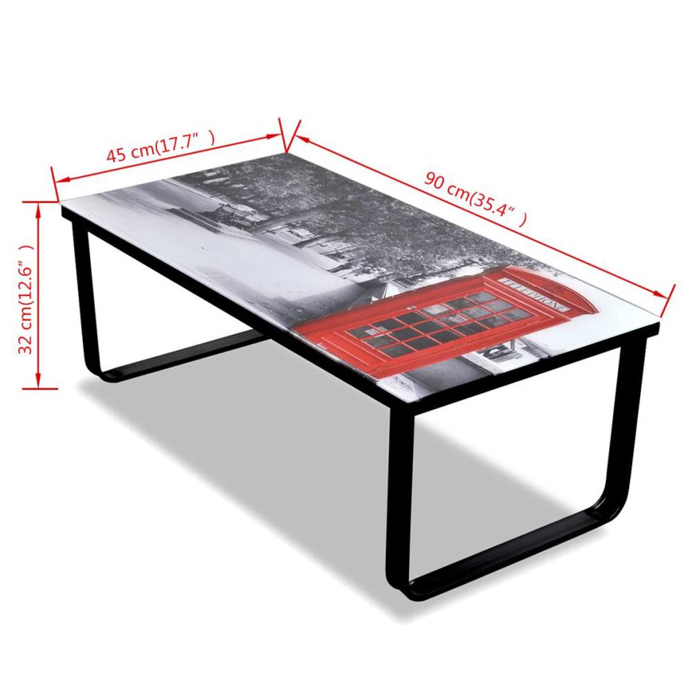 vidaXL Coffee Table with Telephone Booth Printing Glass Top, 241176. Picture 7