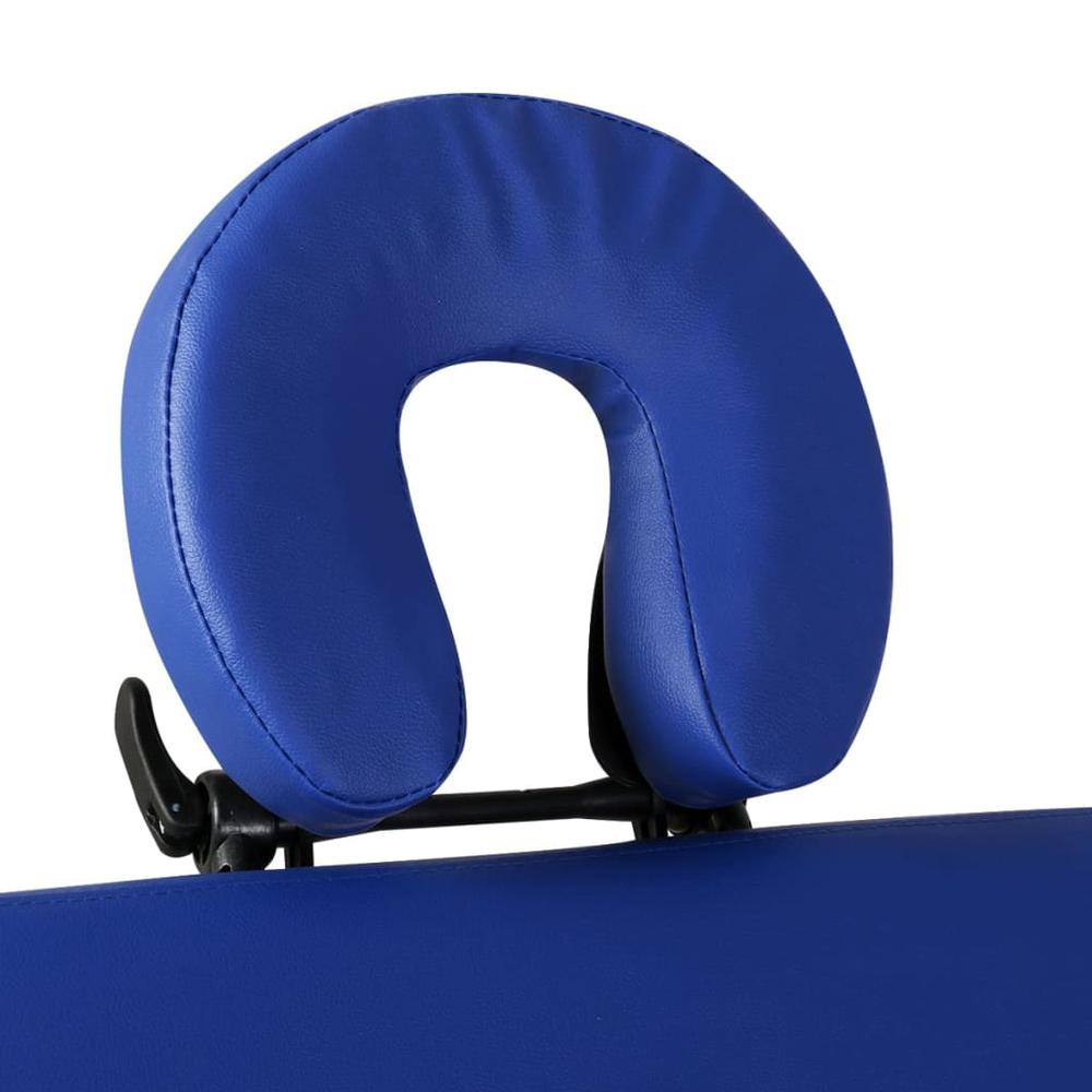 Blue Foldable Massage Table 2 Zones with Wooden Frame. Picture 2