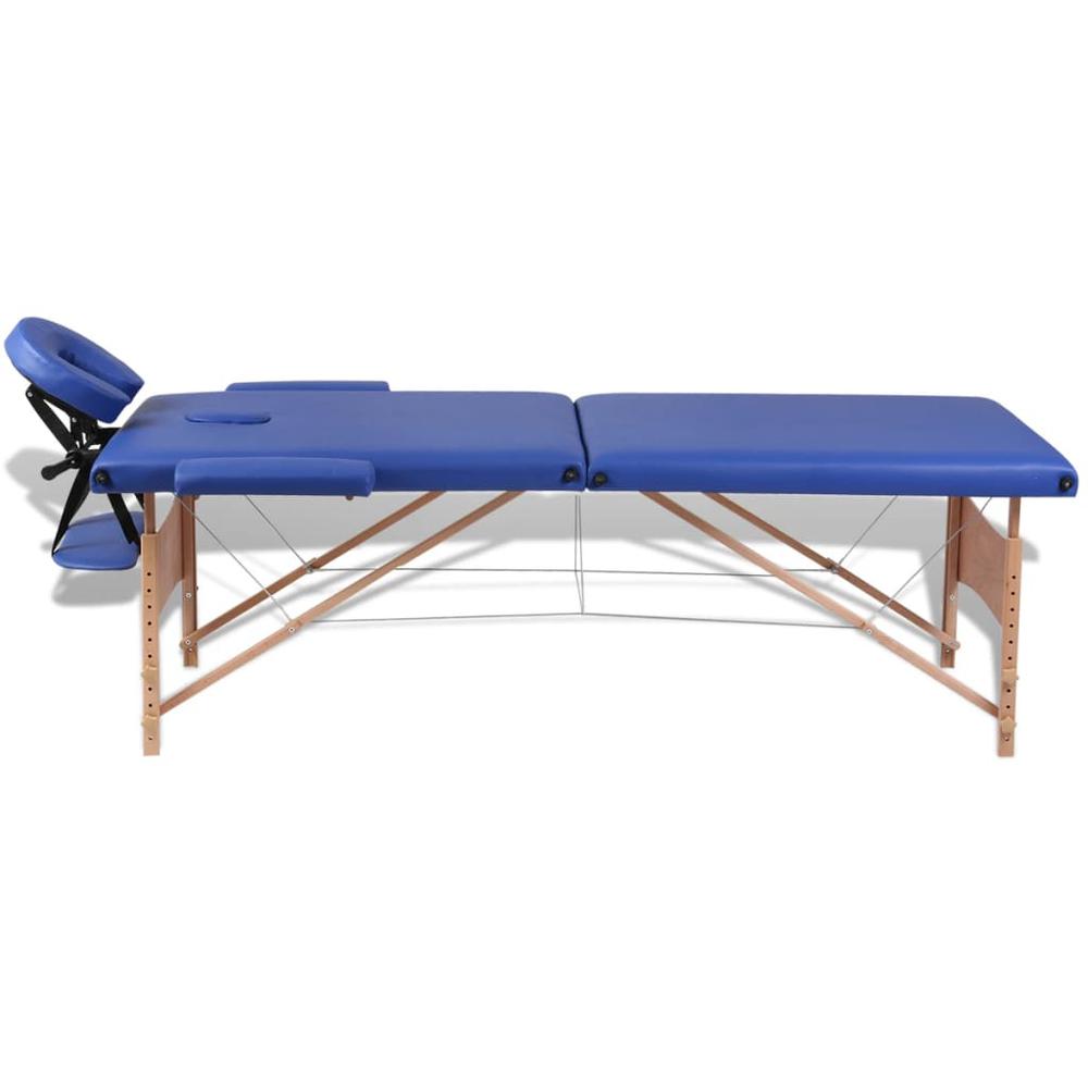 Blue Foldable Massage Table 2 Zones with Wooden Frame. Picture 5