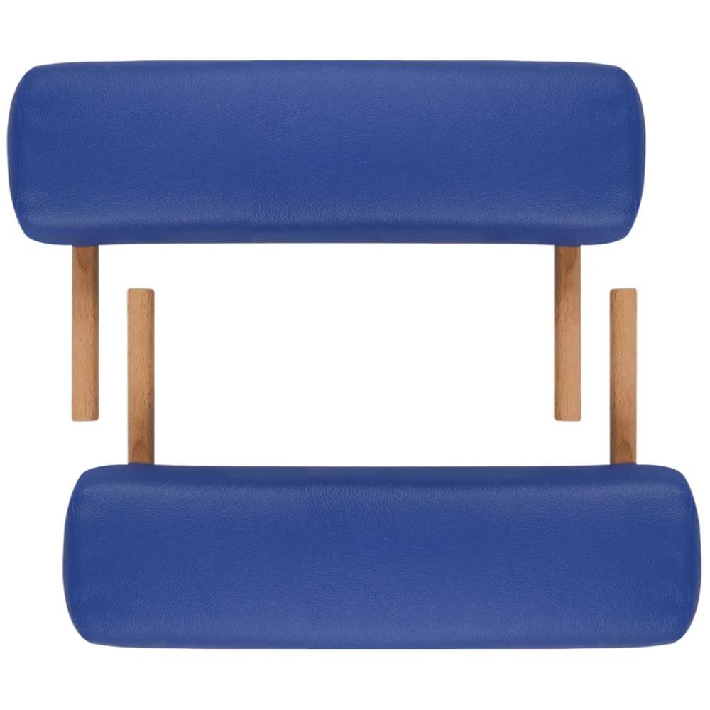 Blue Foldable Massage Table 2 Zones with Wooden Frame. Picture 6