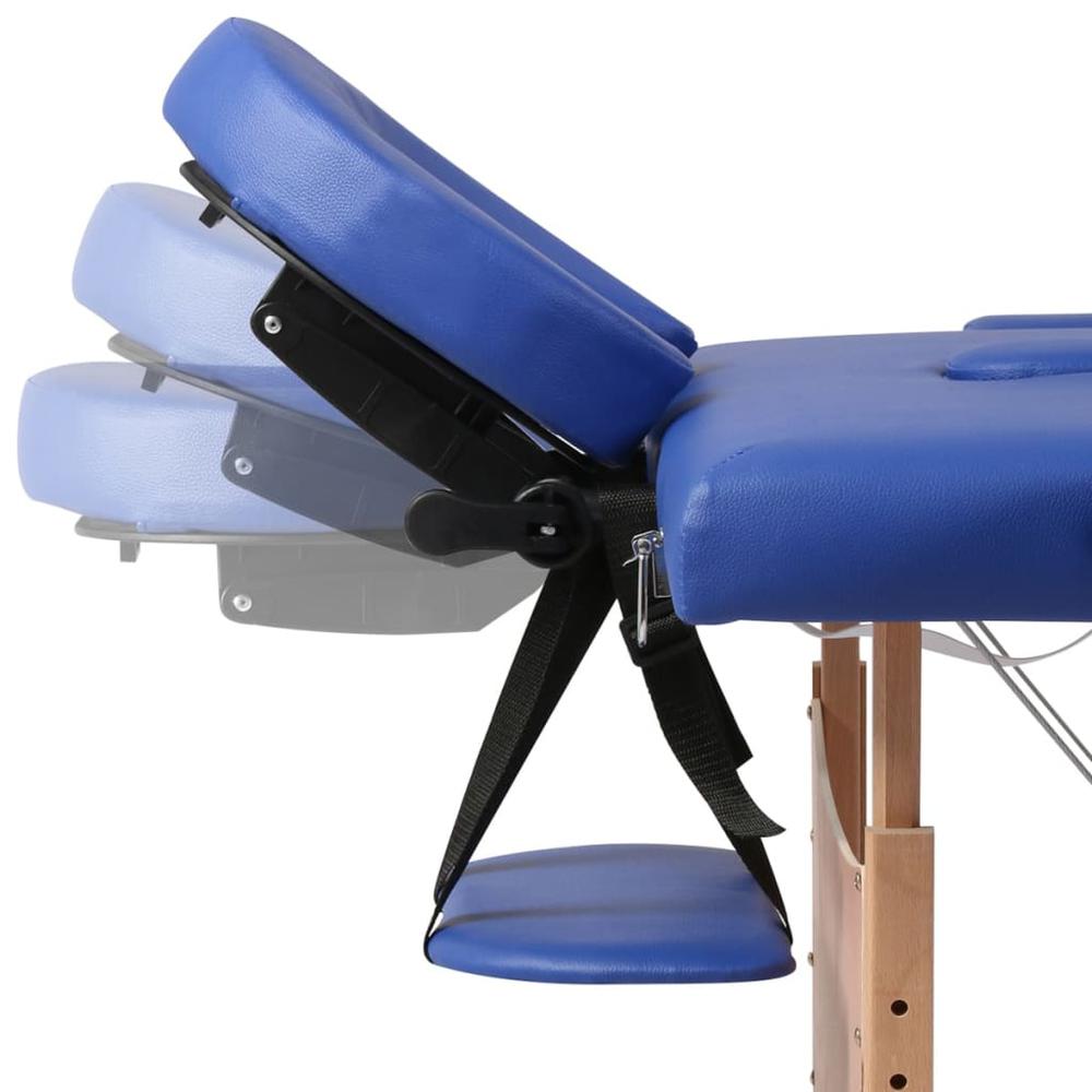 Blue Foldable Massage Table 2 Zones with Wooden Frame. Picture 7