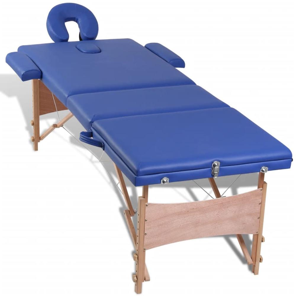 Blue Foldable Massage Table 3 Zones with Wooden Frame. Picture 6