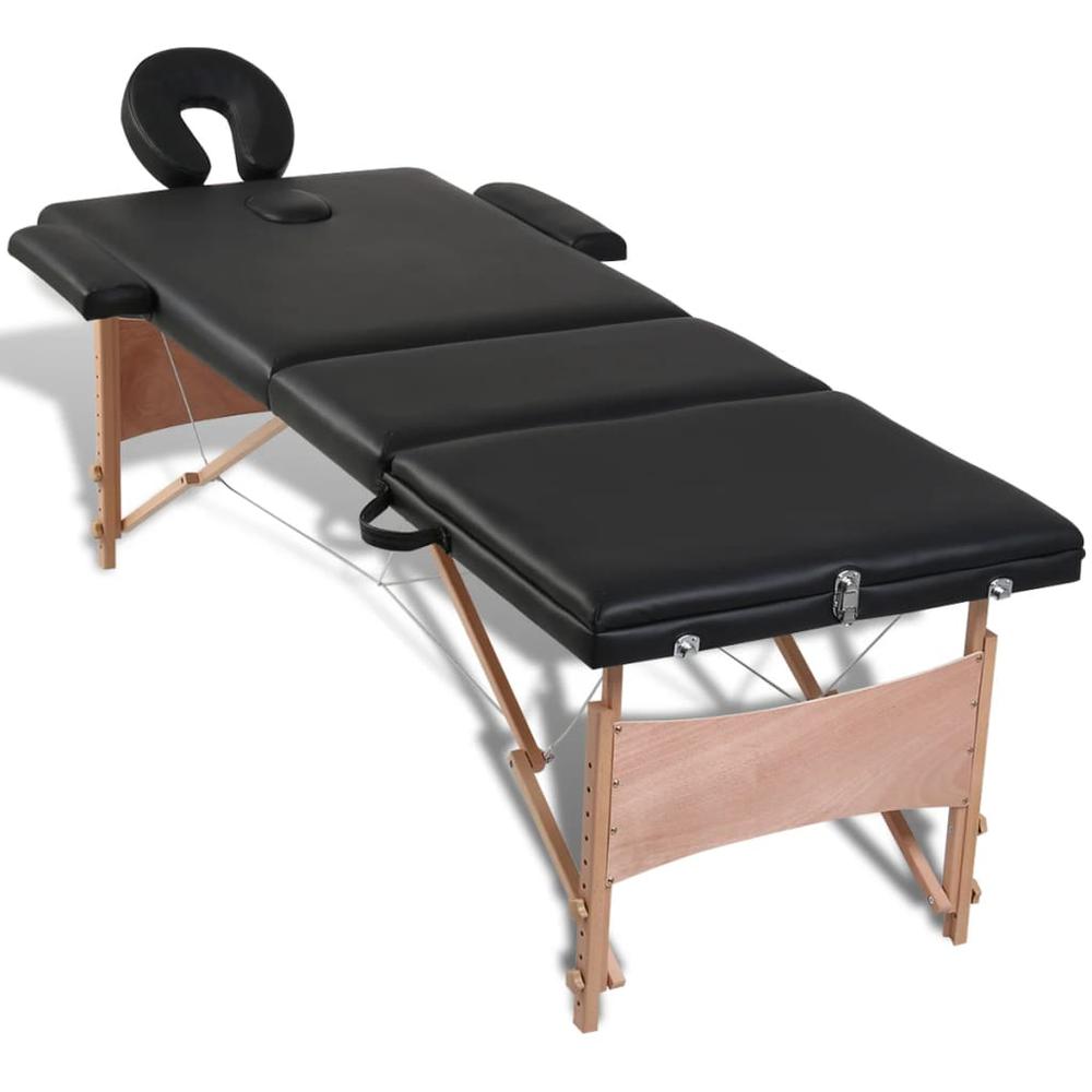 Black Foldable Massage Table 3 Zones with Wooden Frame. Picture 4