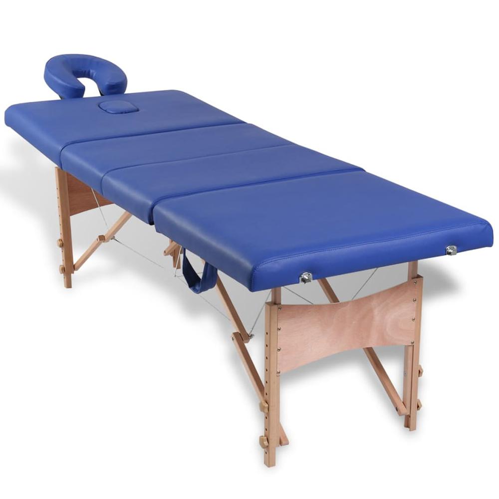 Blue Foldable Massage Table 4 Zones with Wooden Frame. Picture 1