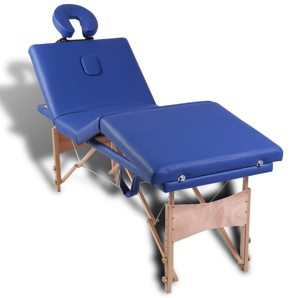 Blue Foldable Massage Table 4 Zones with Wooden Frame. Picture 6