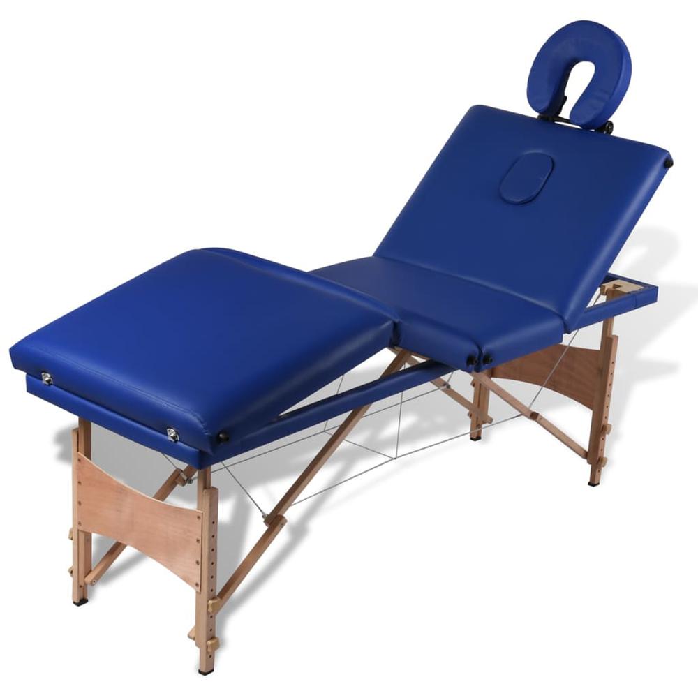 Blue Foldable Massage Table 4 Zones with Wooden Frame. Picture 8