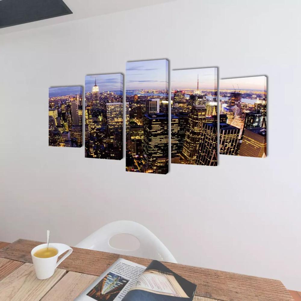 Canvas Wall Print Set Birds Eye View of New York Skyline 79" x 39", 241547. Picture 2