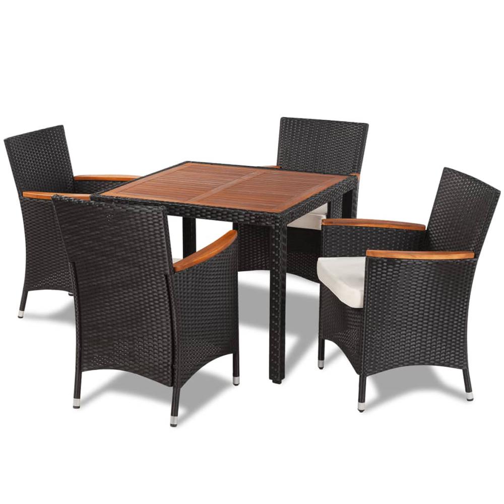 vidaXL 5 Piece Outdoor Dining Set with Cushions Poly Rattan Black, 41307. Picture 2