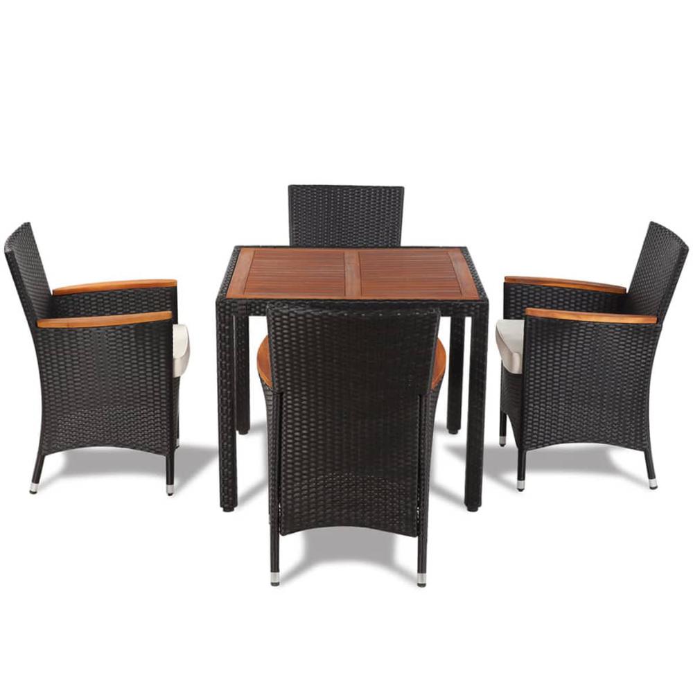 vidaXL 5 Piece Outdoor Dining Set with Cushions Poly Rattan Black, 41307. Picture 5