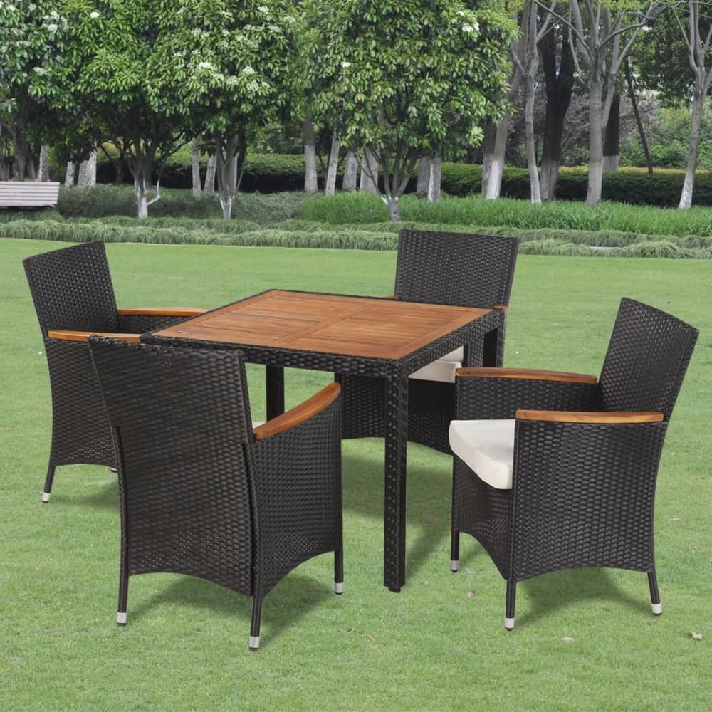 vidaXL 5 Piece Outdoor Dining Set with Cushions Poly Rattan Black, 41307. The main picture.
