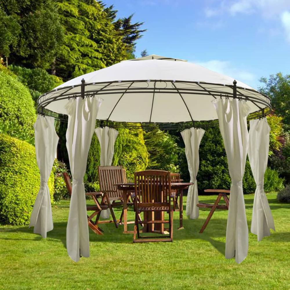 vidaXL Round Gazebo with Curtains 11' 5'' x 8' 9'' 1419. Picture 1