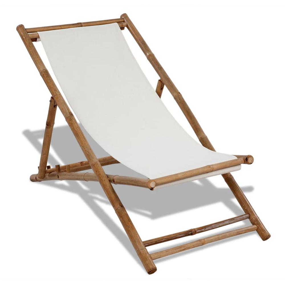 vidaXL Outdoor Deck Chair Bamboo and Canvas, 41491. Picture 1