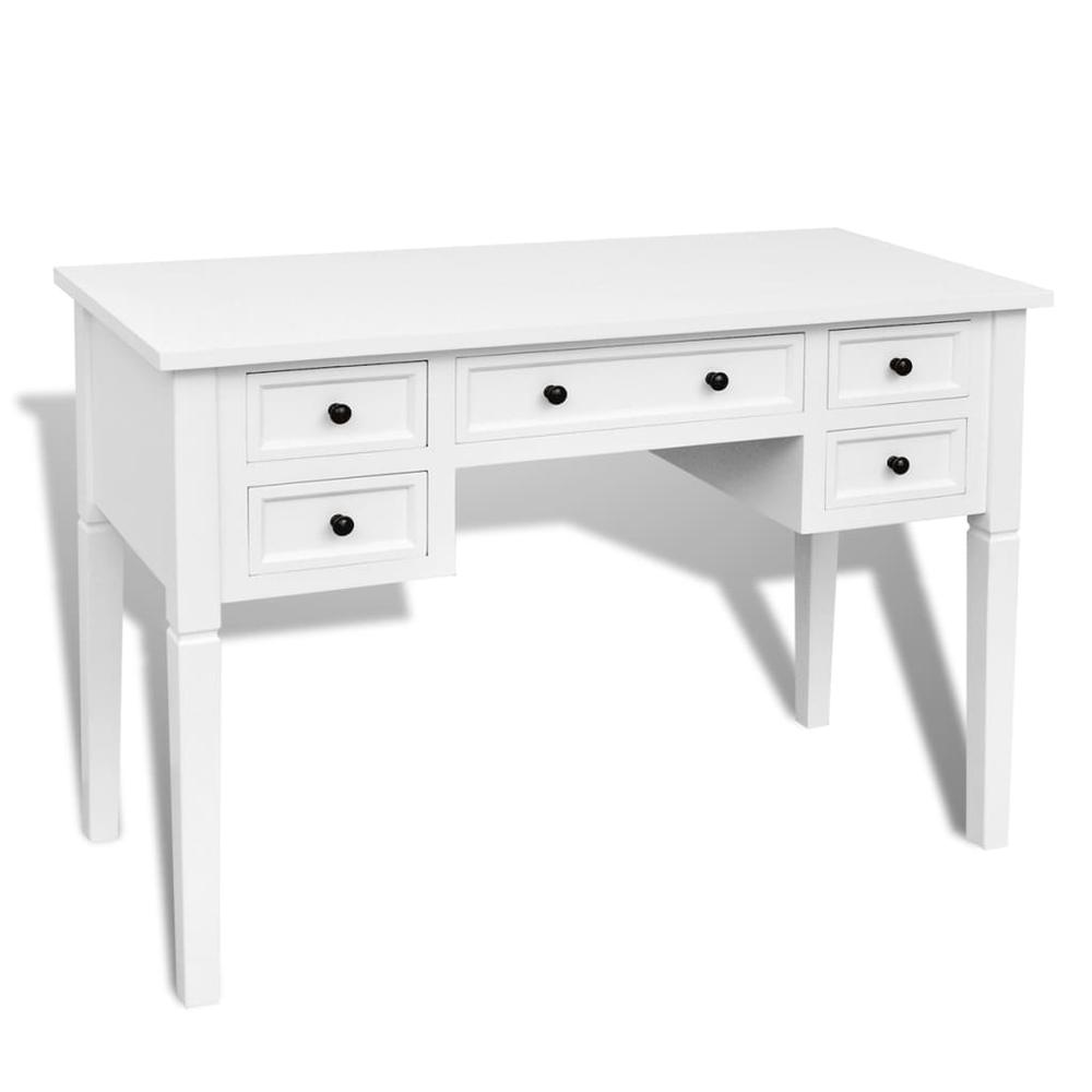vidaXL Writing Desk with 5 Drawers White, 241533. Picture 2