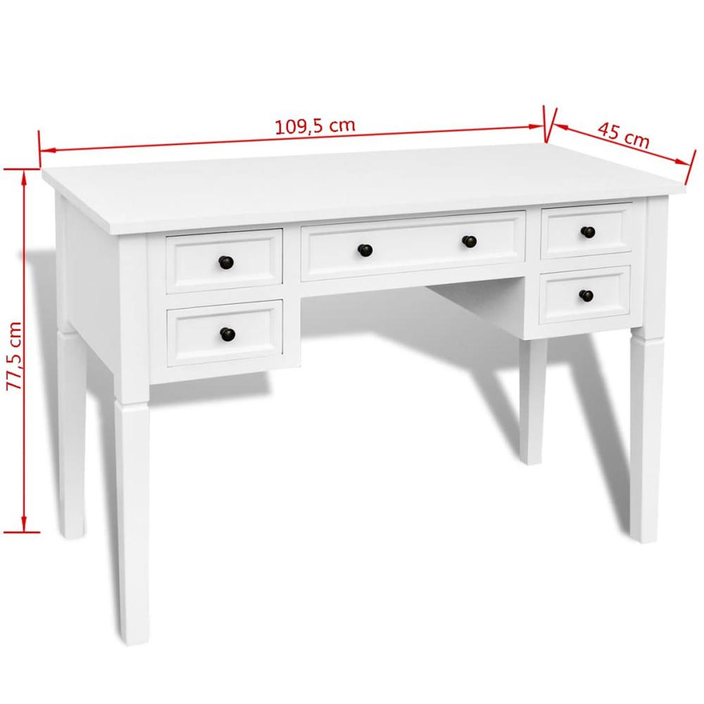 vidaXL Writing Desk with 5 Drawers White, 241533. Picture 6