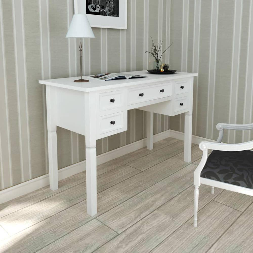 vidaXL Writing Desk with 5 Drawers White, 241533. Picture 1