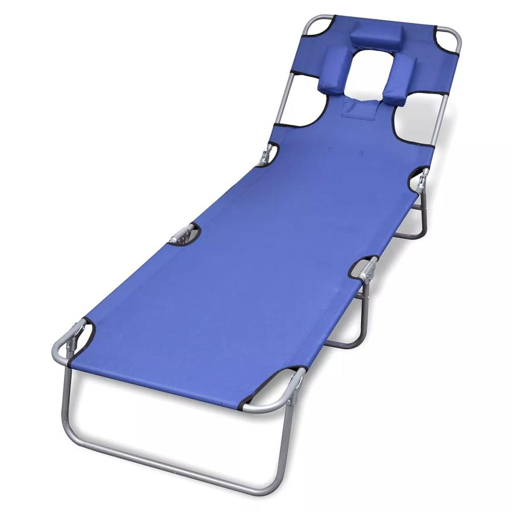 vidaXL Folding Sun Lounger with Head Cushion Powder-coated Steel Blue, 41481. Picture 1