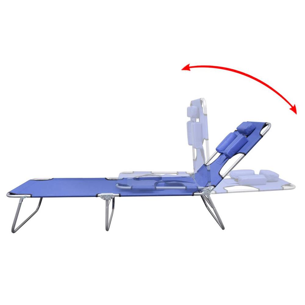vidaXL Folding Sun Lounger with Head Cushion Powder-coated Steel Blue, 41481. Picture 4