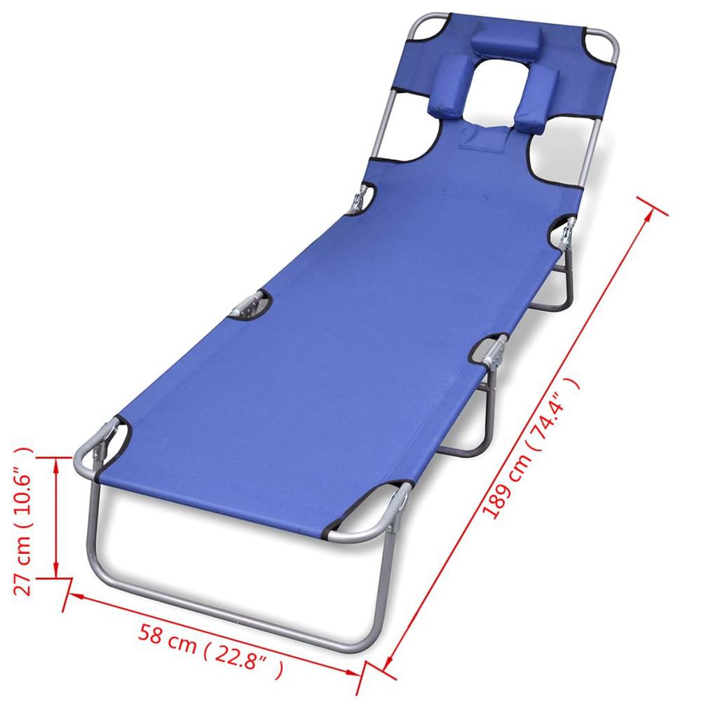 vidaXL Folding Sun Lounger with Head Cushion Powder-coated Steel Blue, 41481. Picture 7