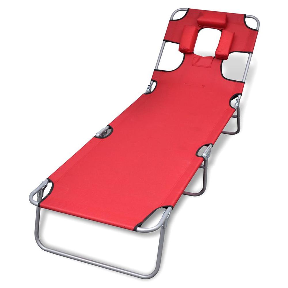 vidaXL Folding Sun Lounger with Head Cushion Powder-coated Steel Red, 41483. Picture 1